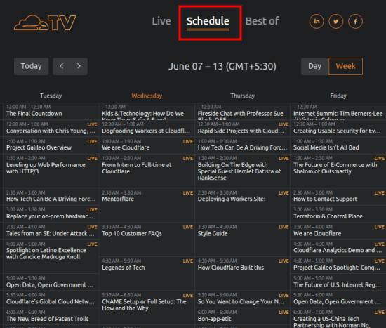 Cloudflare TV schedule