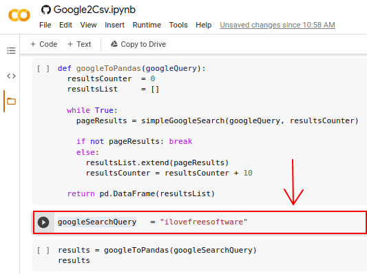 Google2Csv search query