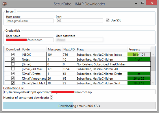 IMAP Downloader in action