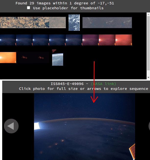 Online ISS Photo Explorer in action