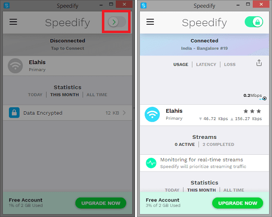 Speedify UI