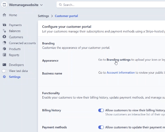 Stripe Customer Portal customizations