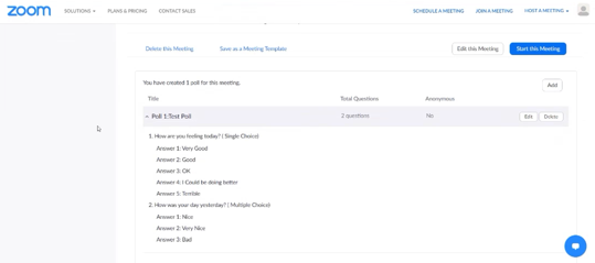 Zoom Poll created