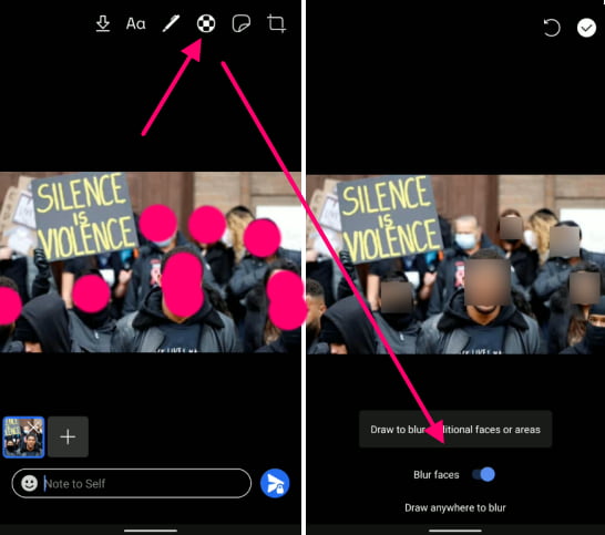 blur faces from photos in Signal app