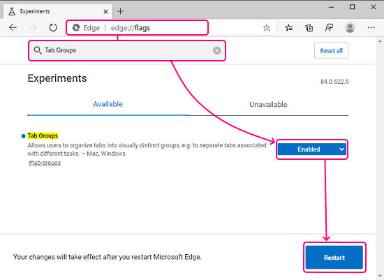 Groups in Microsoft Edge to Group Tabs
