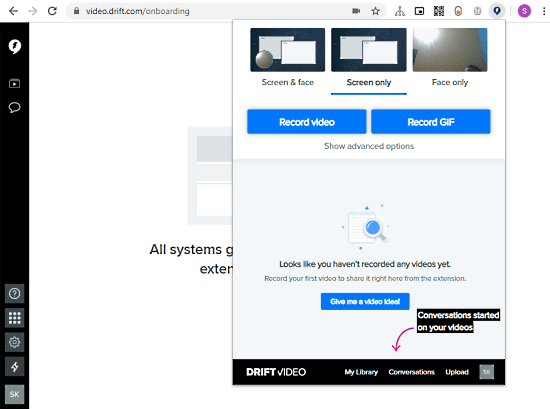 share screen recording online with view count and chat