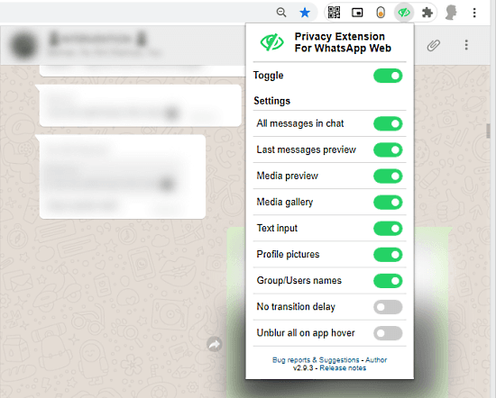 Whatsapp Web privacy extension