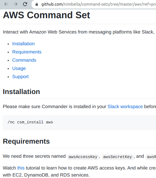 AWS Commands Set for Slack