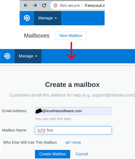 FreeScout create mailbox