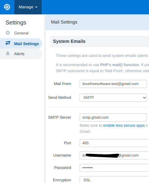 FreeScout system smtp settings