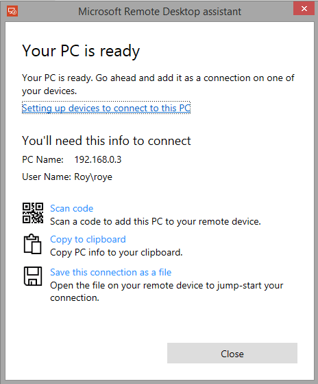 Microsoft Remote Desktop user details