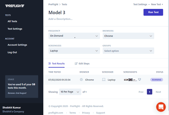 schedule tests for browser, screen size