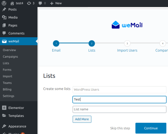 create weMail email list