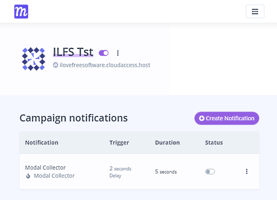 create a notification for the campaign