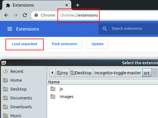 install incognito toggle extension