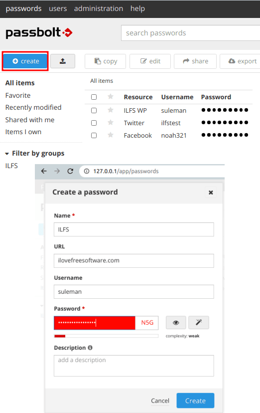 passbolt create passwords