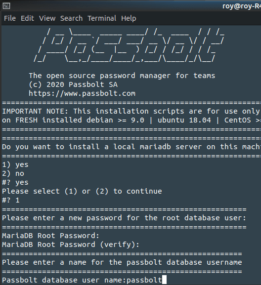 passbolt database server