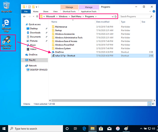 copy to windows start menu folder