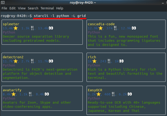 starcli grid layout