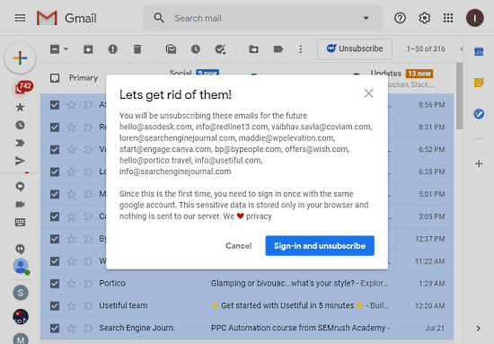 bulk unsubscribe gmail emails