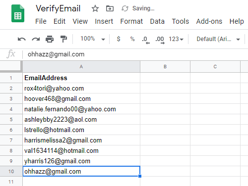 email verification sheet