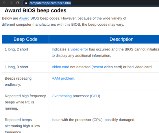 BIOS Beep Codes