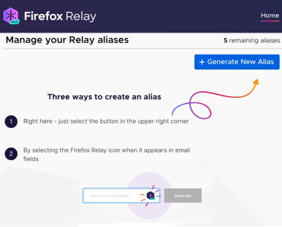 Firefox Relay Home