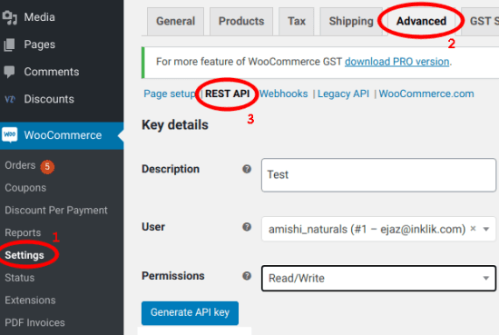 WooCommerce Generate API Key