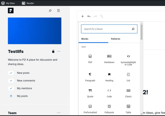 WordPress P2 block editor