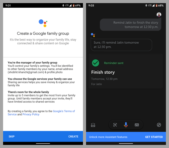 google family group for reminders