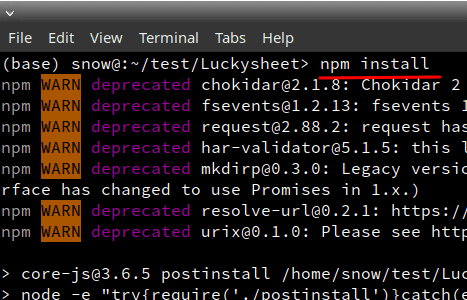 npm install for luckysheet