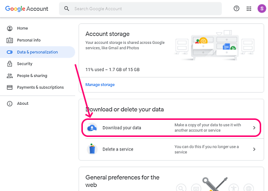 download your google account data