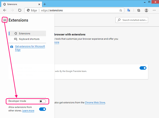 extension developer mode microsoft edge