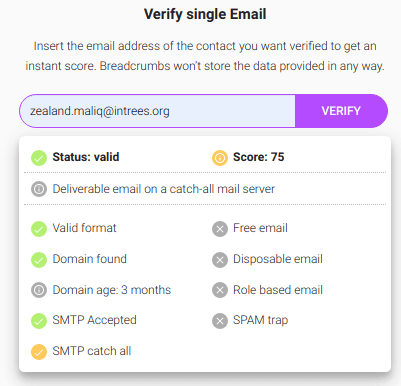 verify single email breadcrums