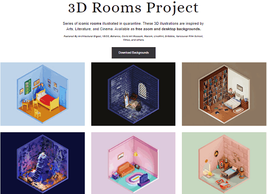 3D Room Backgrounds for Zoom Inspired from Movies, Literarture, Art
