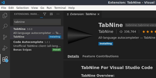 Find and install Tabnine