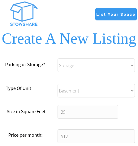 Stowshare create listing 1