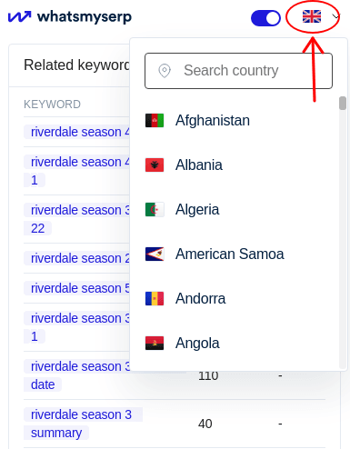 WhatsMySerp change country