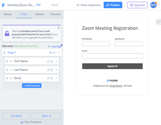 create form for zoom meetings