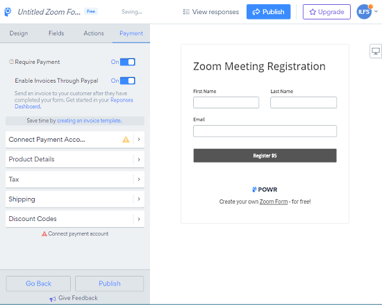 add payment option to zoom form