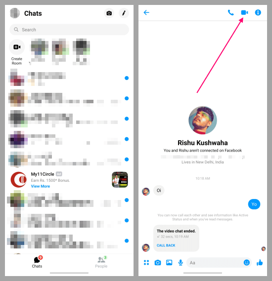 start video call on facebook messenger