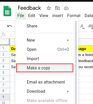 feedback sheet make a copy