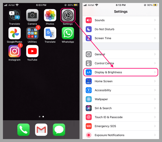 go to display settings on iphone