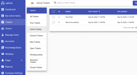 ngDesk UI Tickets