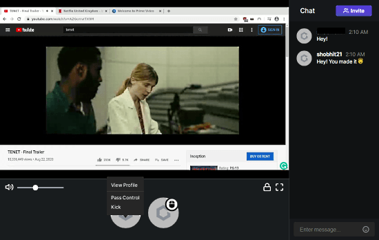 watch movies together remotely with chat