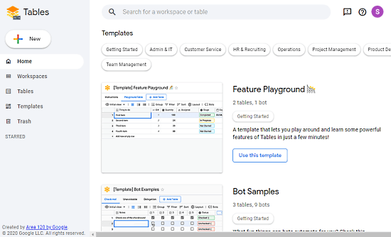 template library of Tables by Google