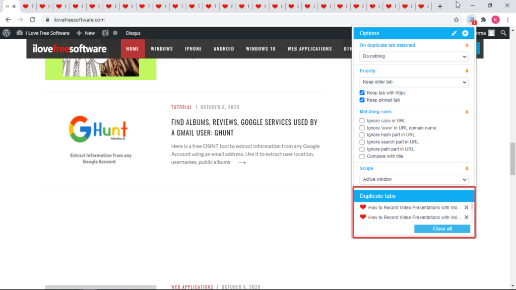 Close Duplicate Tabs In Firefox And Chrome Based On Conditions With This Plugin