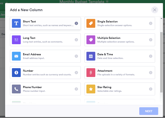 Jotform Table data types