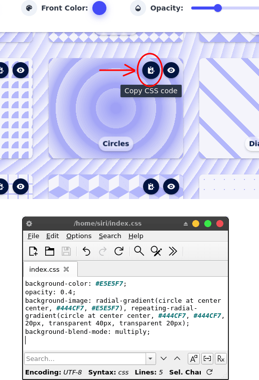 MagicPattern copy CSS code