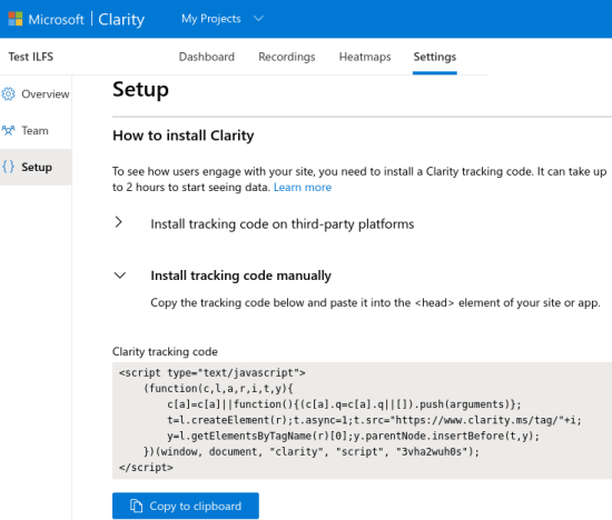 Microsoft Clarity Tracking Code